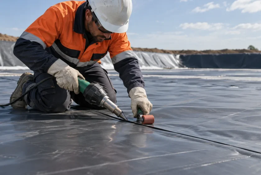Soldadura de geomembrana PVC con equipo de aire caliente