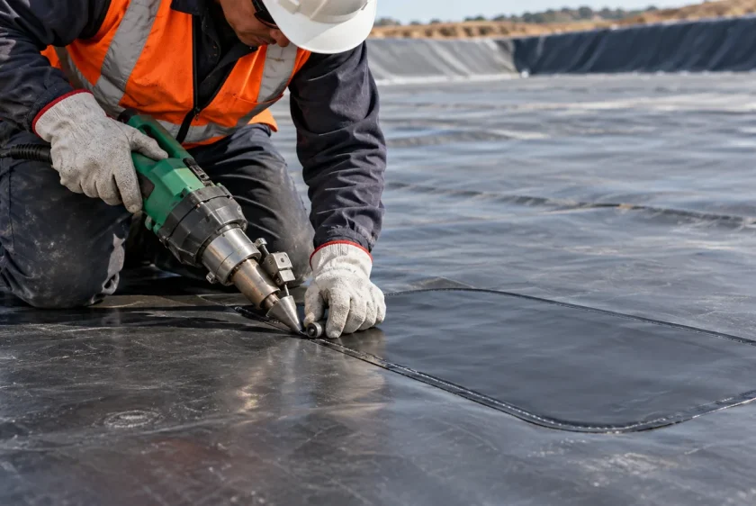 Reparación de geomembrana HDPE mediante un parche negro