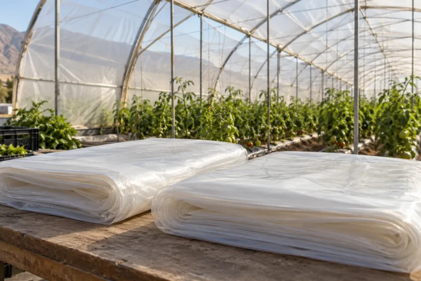 Agrofilm para invernaderos en una cubierta translúcida y muestras de film